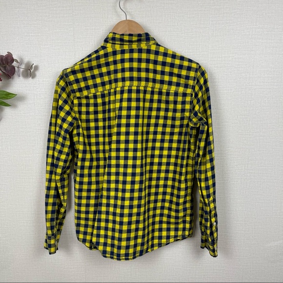 Abercrombie Kids Yellow Navy Check Collar Longsleeve ButtonDown Shirt size 13-14 - Picture 2 of 12